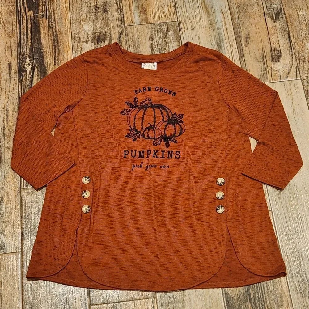 🔸️TruSelf Rust Orange Autumn/Fall Pumpkin 3/4 Sleeve Top Large